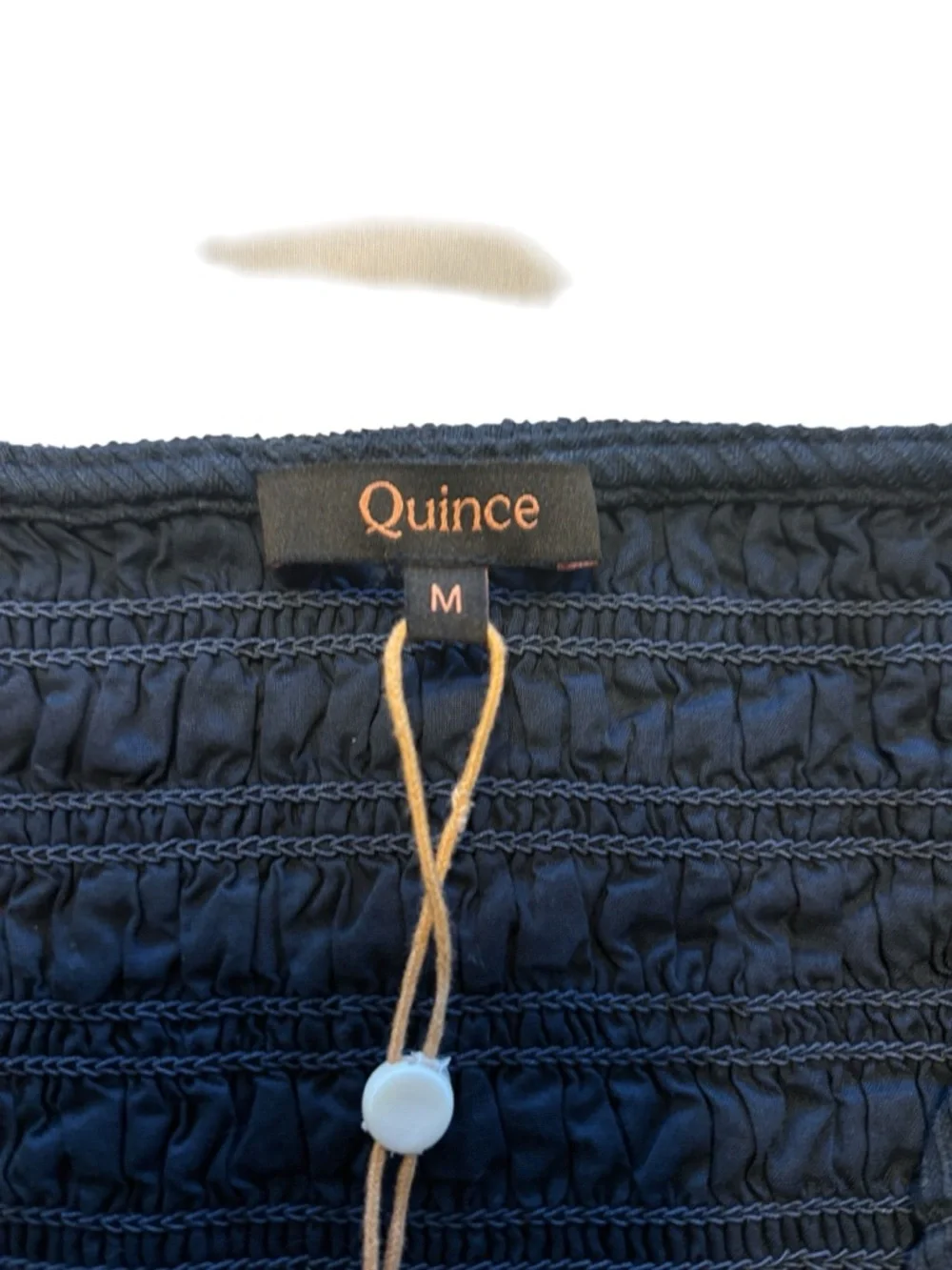 Quince Organic Textured Cotton Smocked V-Neck Midi Dress Size M Navy Wedding - Picture 5 of 10
